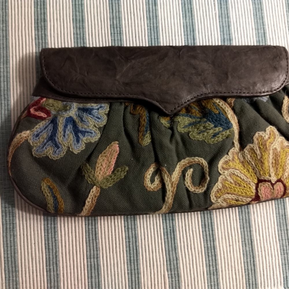 Treesje grey leather and fabric clutch